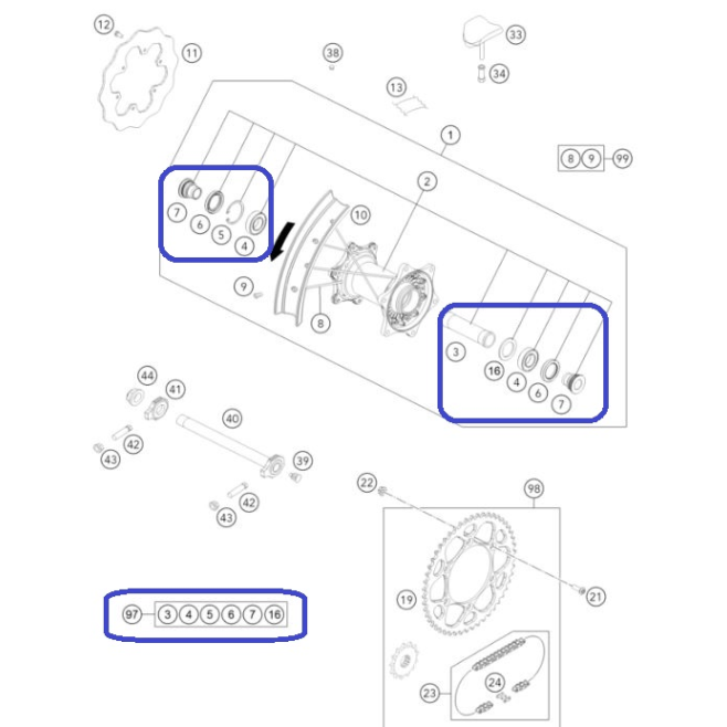 Kit Rep Roda Tras KTM EXC/EXC-F 16-23...