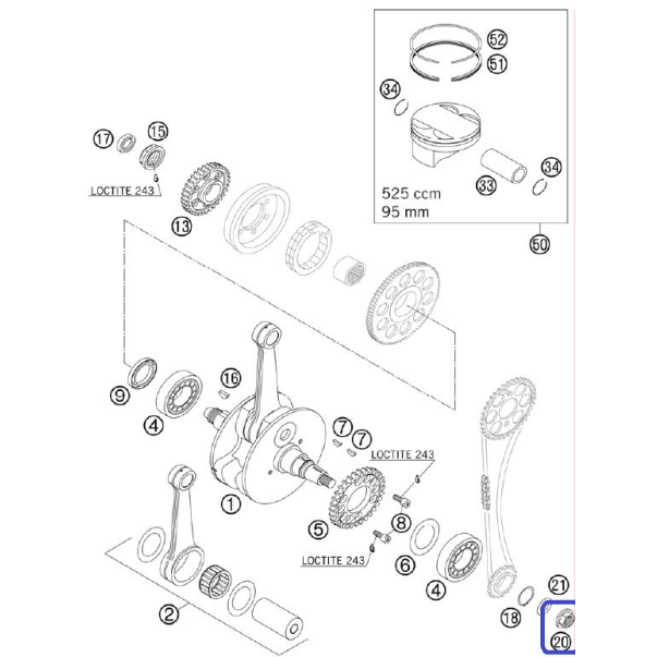 Porca Virabrequim hexagonal ktm derecha